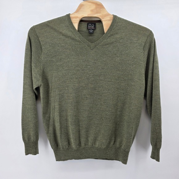 Jos A Bank Signature Collection Green Merino Wool V Neck Sweater Men's XL Green - Picture 2 of 7